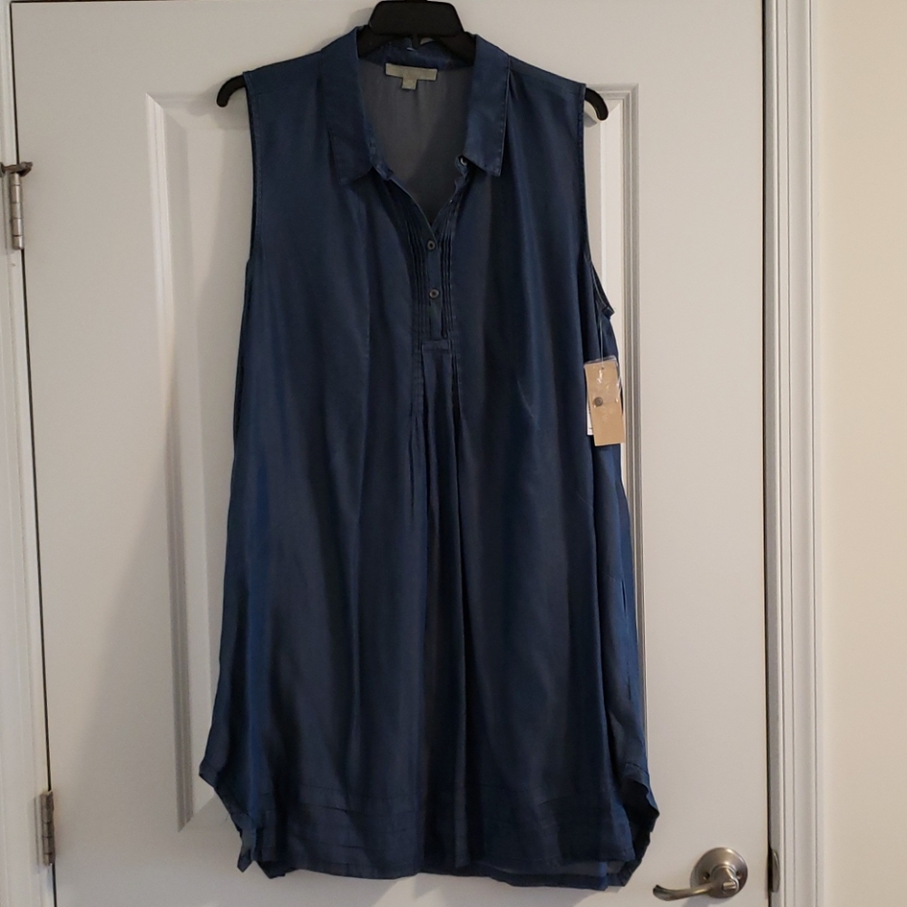 Jean sleeveless shirt dress with pockets